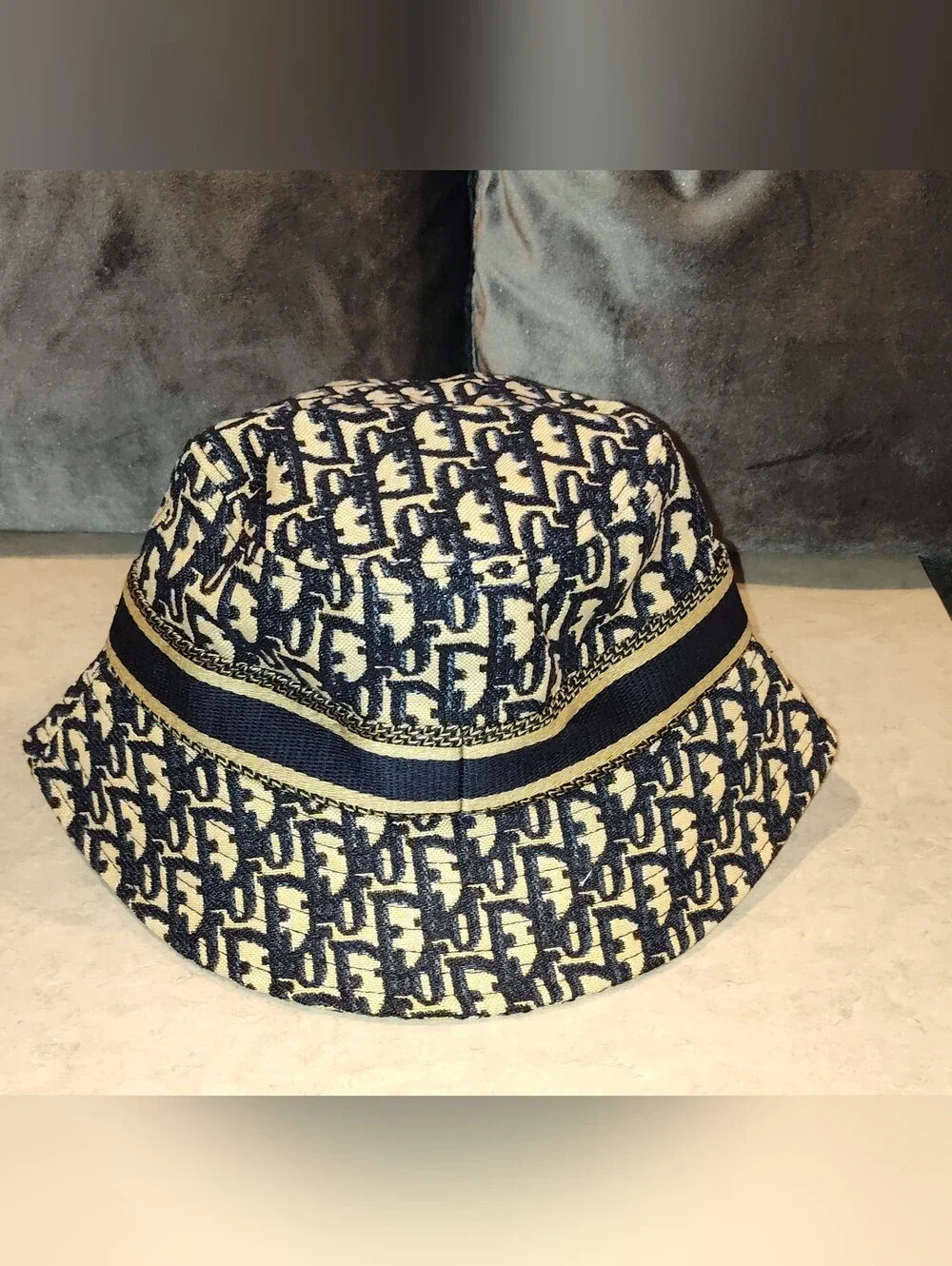 CHRISTIAN DIOR MONOGRAM OBLIQUE DIOR MONOGRAM JACQUARD BEIGE & BLUE BUCKET HAT